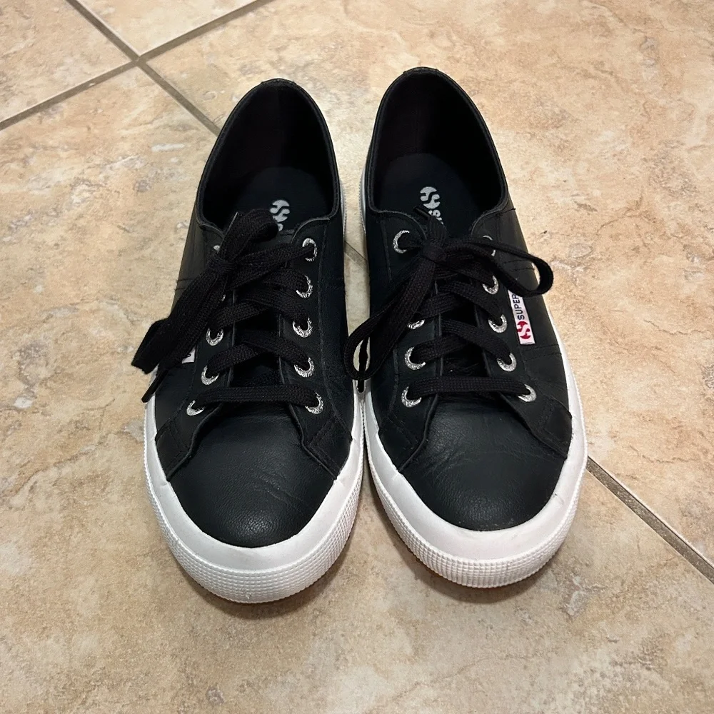Superga 2750 COTU Classic Sneaker Black Leather Size 37/6.5